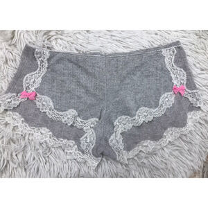 VICTORIA'S SECRET 2013 Sz Sm Shimmer Gray Pink Trim Lace Shorts Panty Underwear
